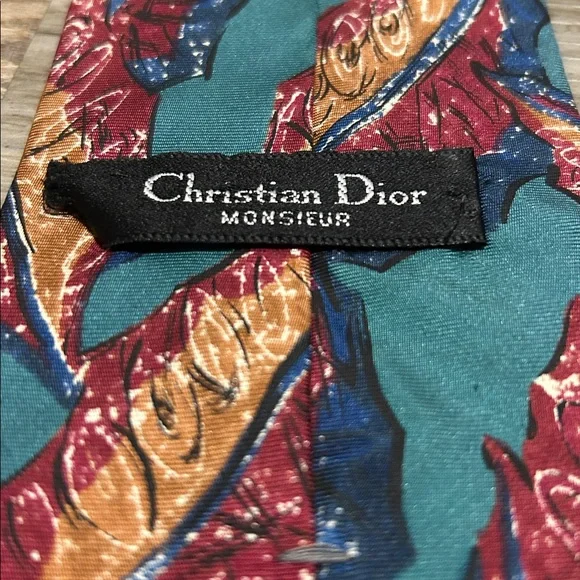 CHRISTIAN DIOR MENS TIE Green Blue BROWN, RED 3.75 X 57 Career Office Business - Picture 3 of 9